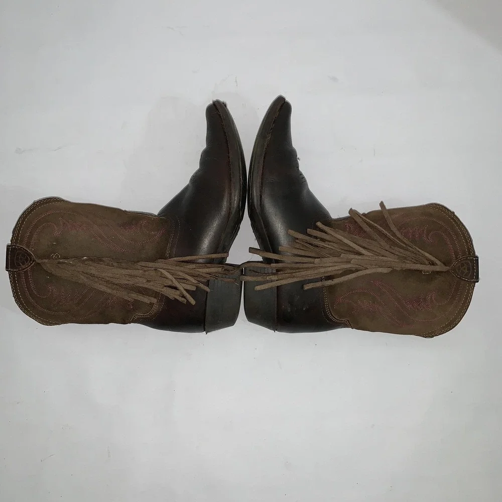 Ariat Boots Girls Size 2 Brown Leather Western Fringe Cowgirl Riding 10011908